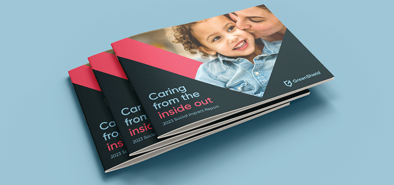 A booklet displaying the 2023 social impact report